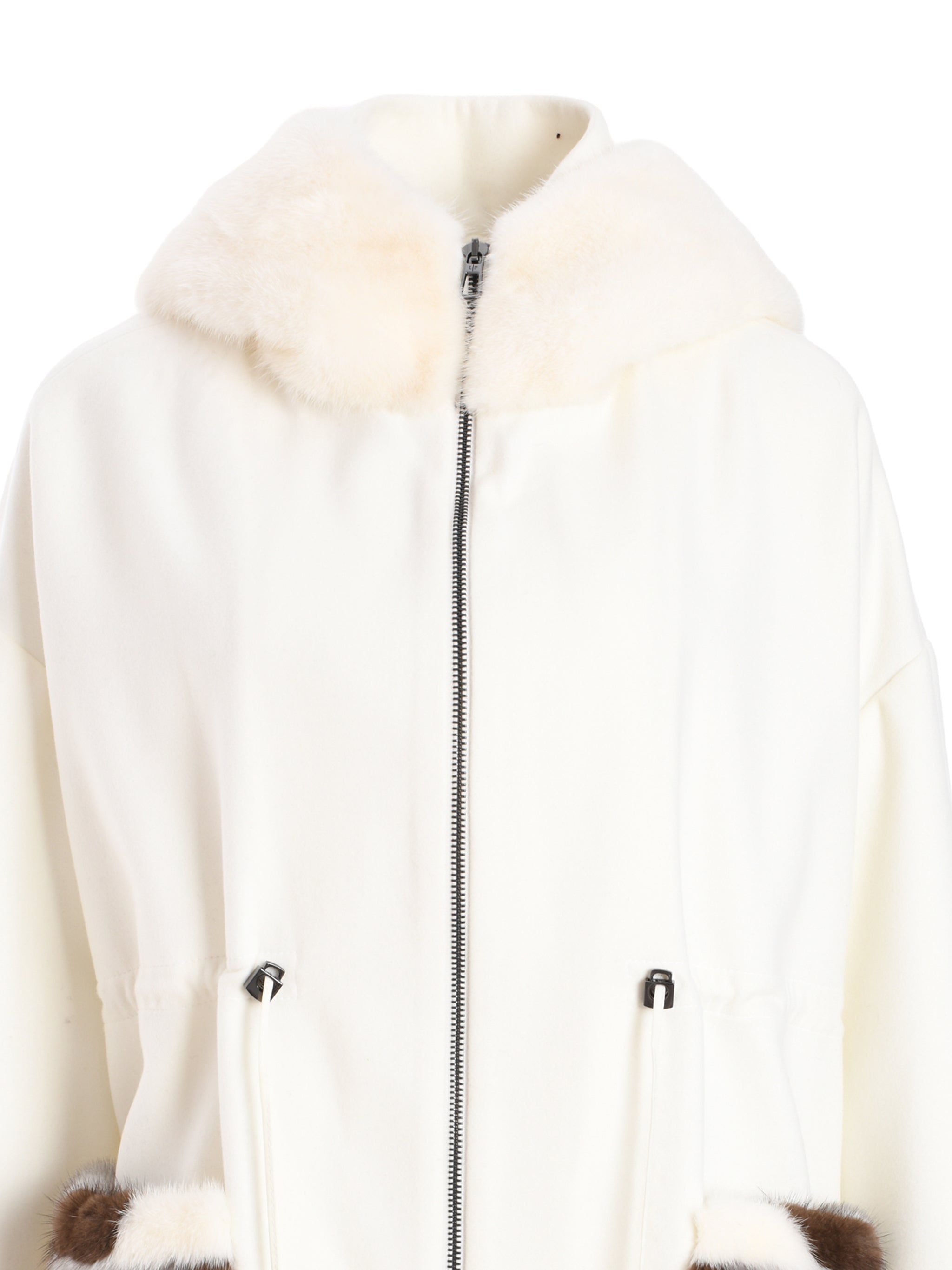 HORT WHITE COAT WITH FULL MINK FUR ON ITS SIDE PUCKET