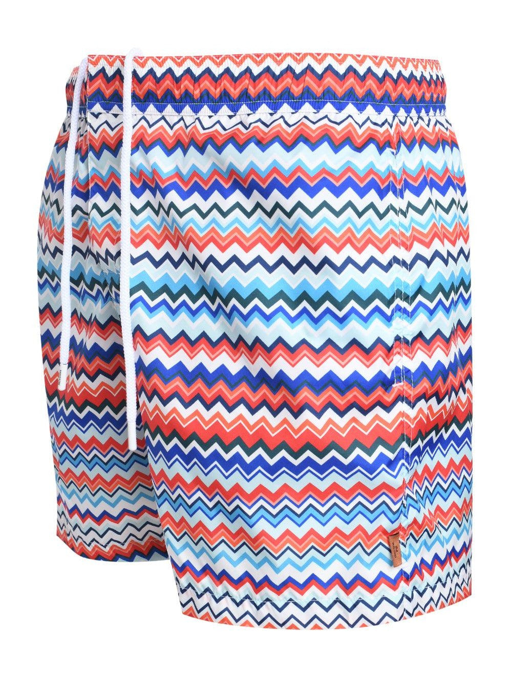 Swimming trunks in zigzag print nylon