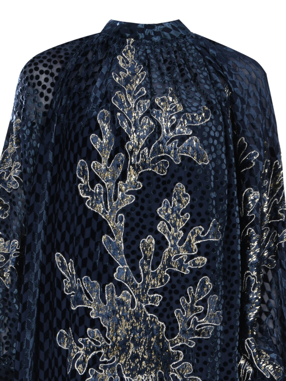 Ganaia mix velvet fil coupé long dress with gold velvet fil coupé
embroidery appliqué