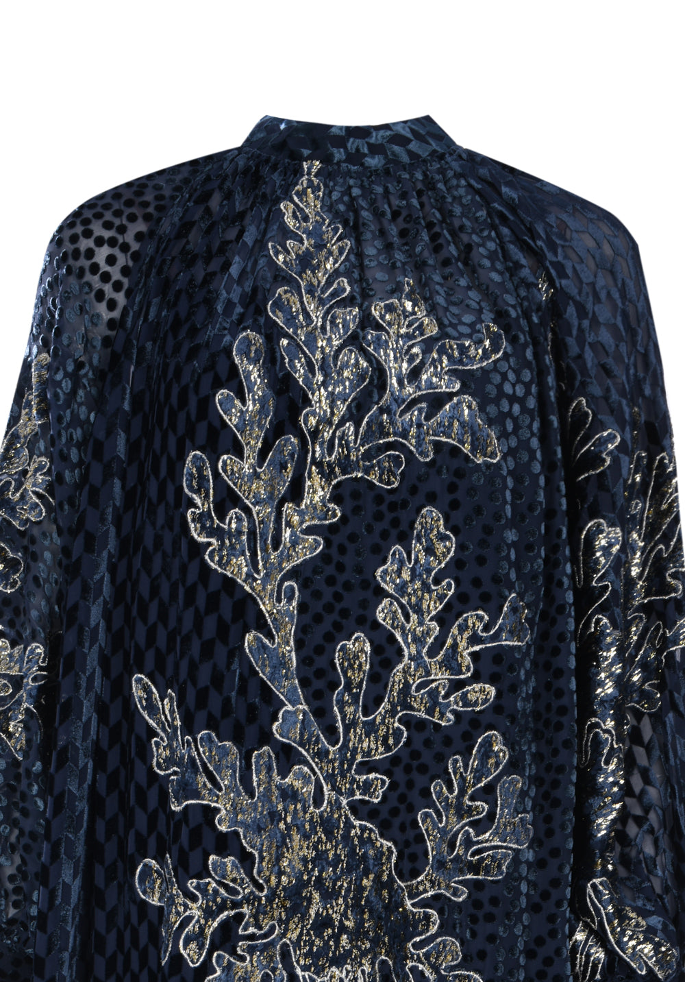 GANAIA MIX VELVET FIL COUPÉ LONG DRESS WITH GOLD VELVET FIL COUPÉ
EMBROIDERY APPLIQUÉ