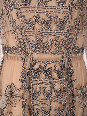 Grisha embroidered and beaded tulle long dress with pussy cat bow