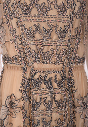 GRISHA EMBROIDERED AND BEADED TULLE LONG DRESS WITH PUSSY CAT BOW