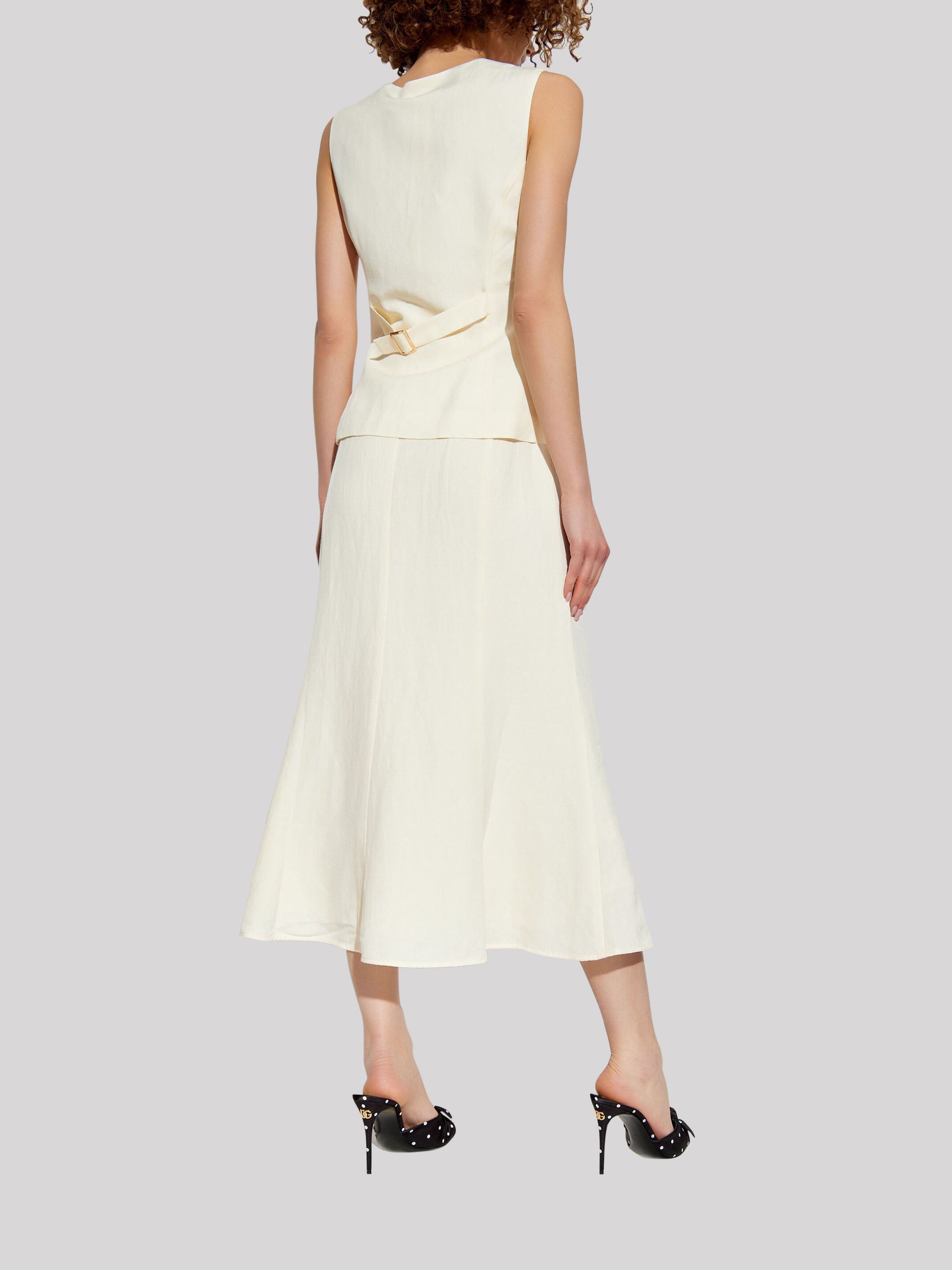 CREAM LINEN MIDI DRESS