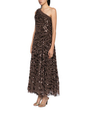 RIPPLE SEQUIN ONE-SHOULDER ANKLE GOWN