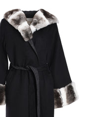 FULL LENGHT COAT WITH ORILAC FUR ON HOODIE AND SLEEVES