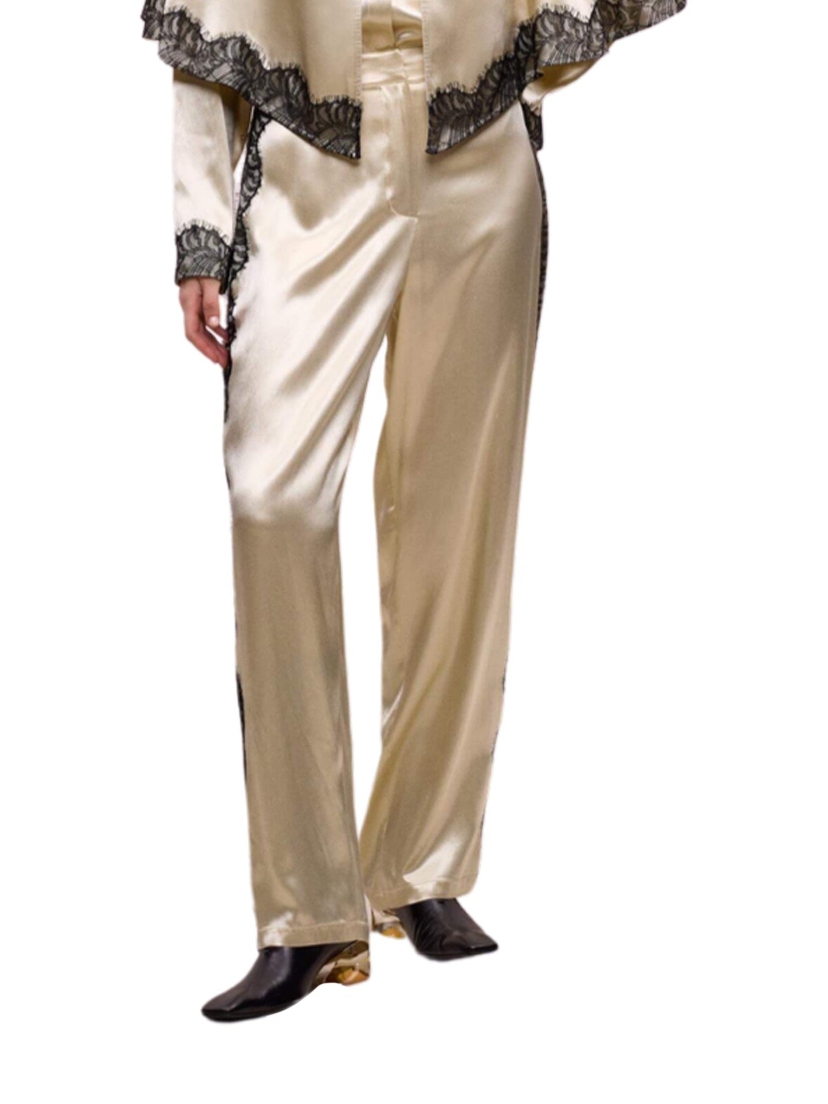 Lace-striped beige trousers