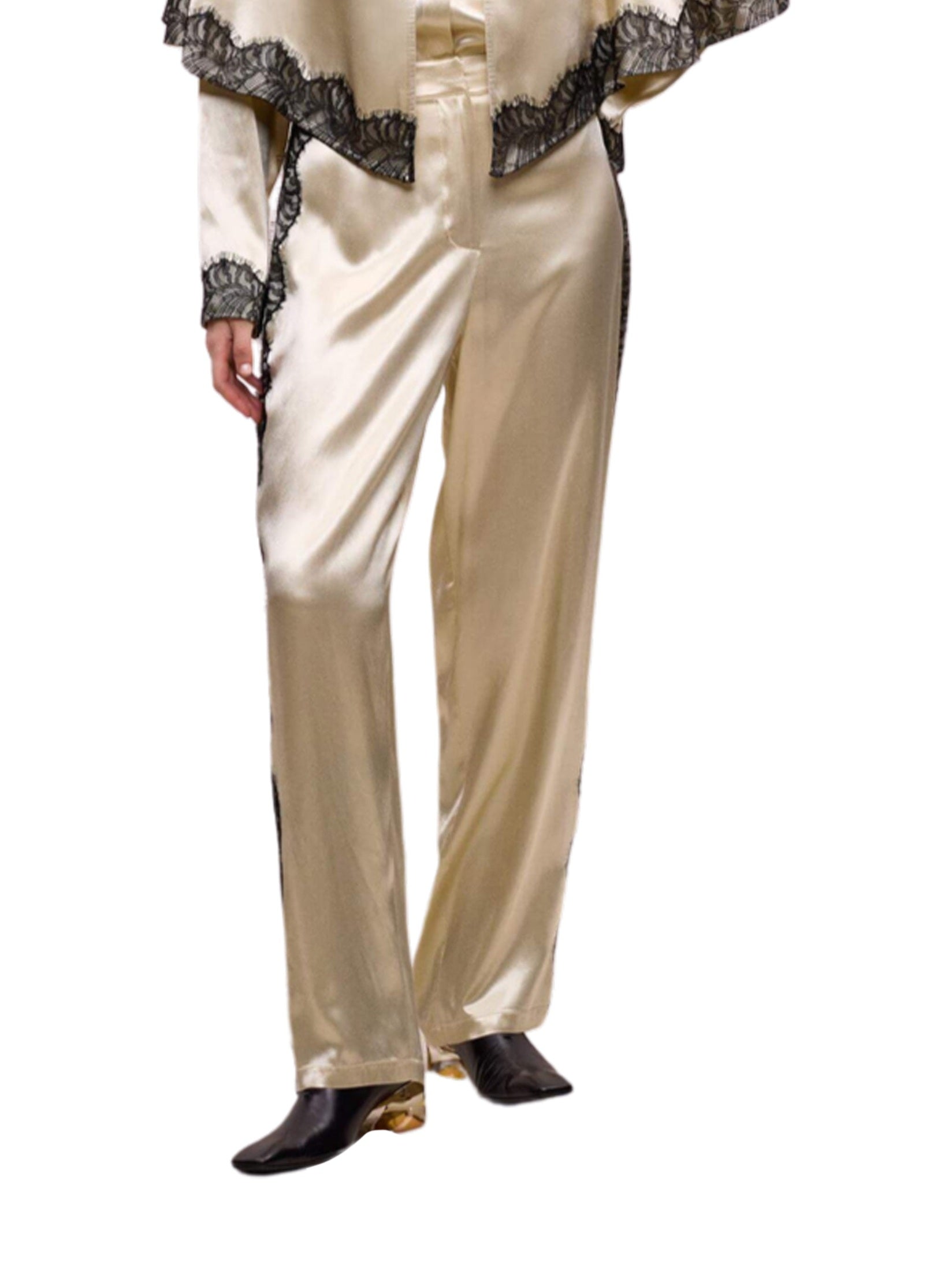 Lace-striped beige trousers