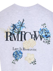 Back point blue flower tee shirt