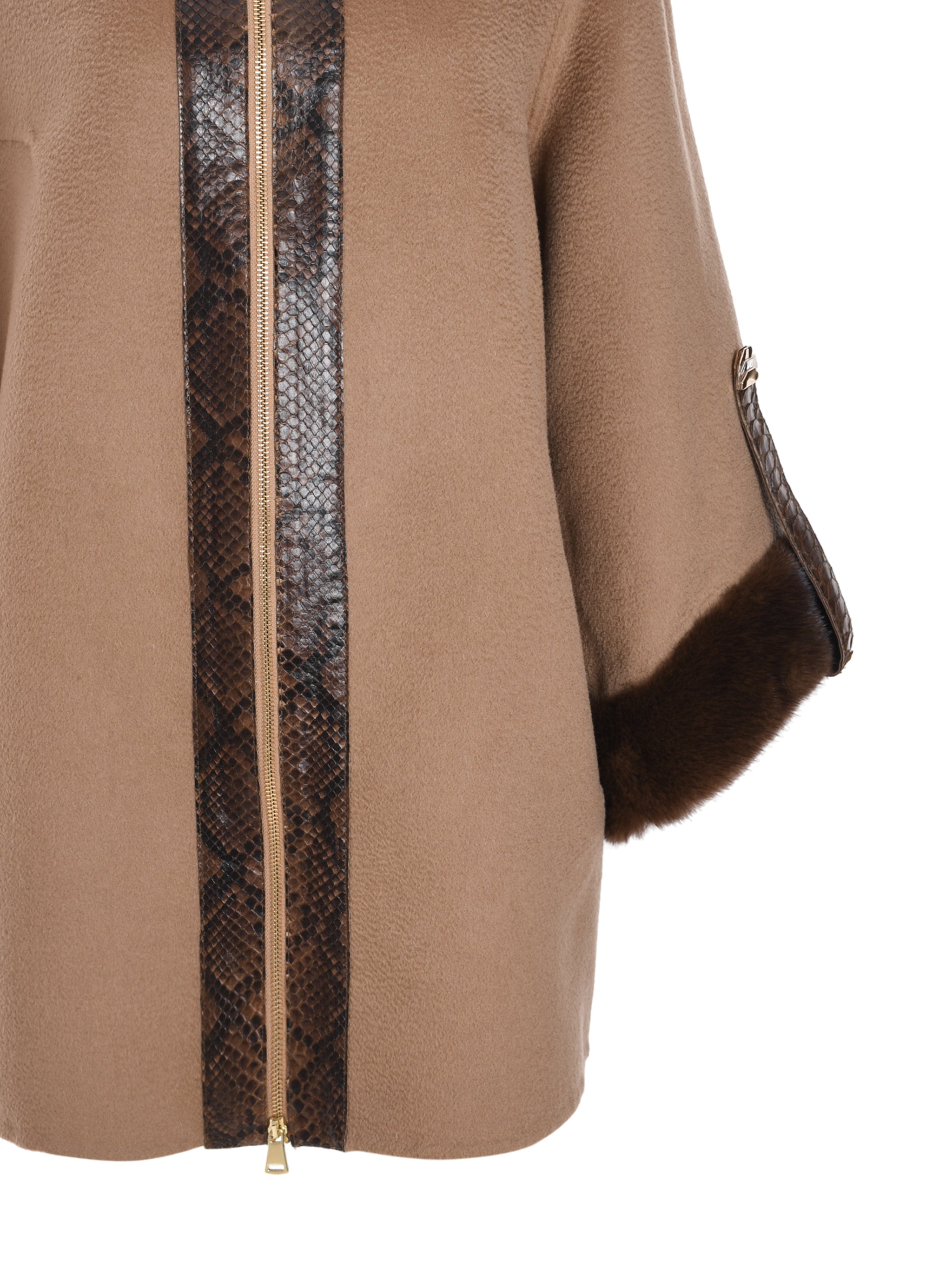 ELEGANT SHORT COAT WITH PYTHON LEATHER AND MINK FUR