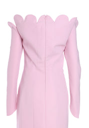 PINK CREPE STRUCTURED DRESS WITH PETALS DETAIL NECKLINE