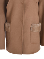 SHORT BROWN COAT WITH FULL MINK FUR ON ITS SIDE PUCKET