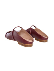 Maureen Flat Red Leather Mules with Patent Leather Straps