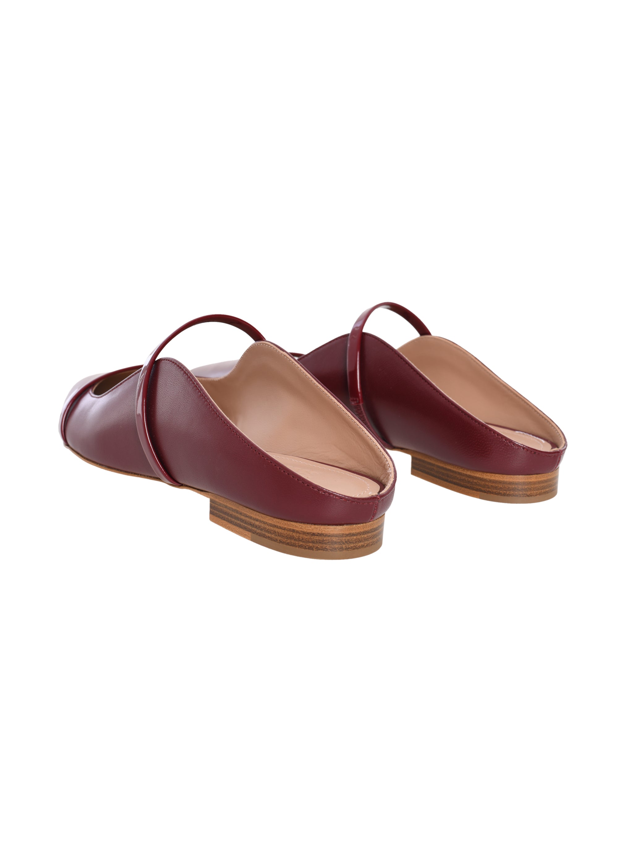 Maureen Flat Red Leather Mules with Patent Leather Straps