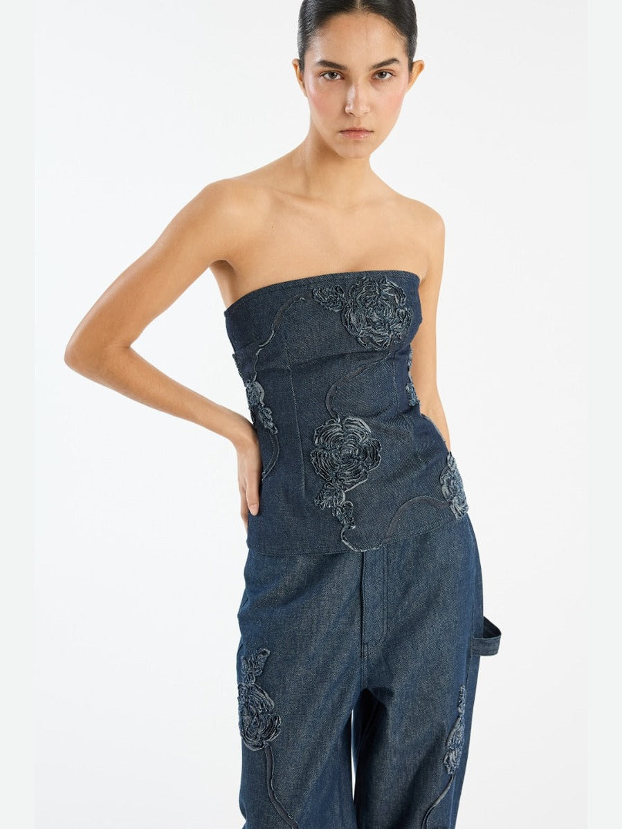 Denim sleeveless top dark blue
