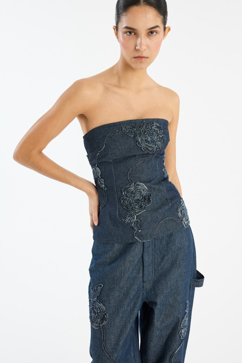 Denim Sleeveless Top Dark Blue