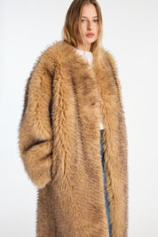 Faux Fur Long Coat Beige
