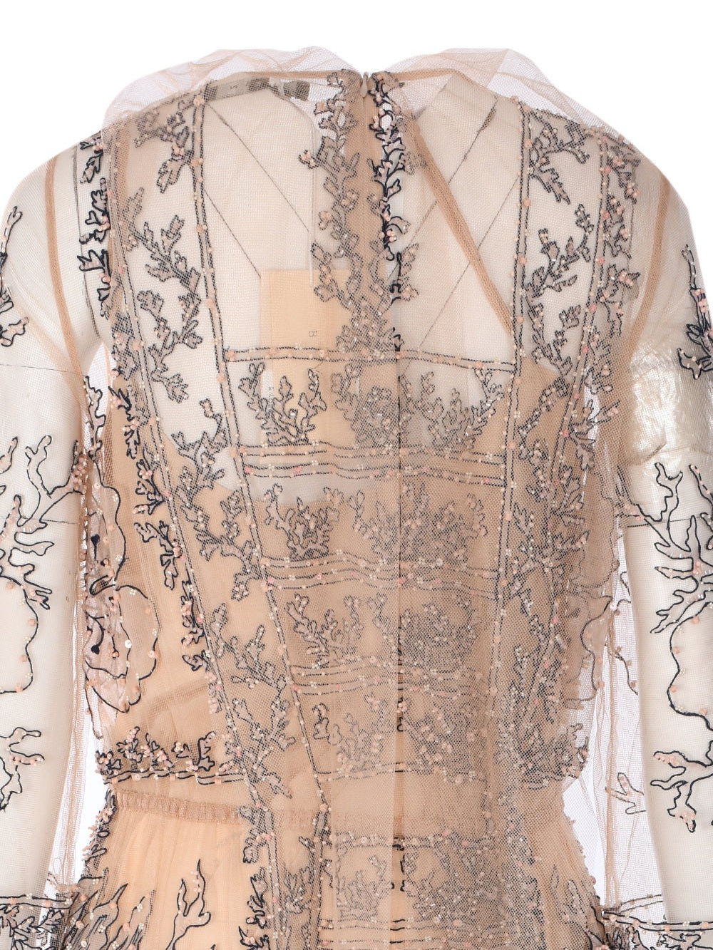 Grisha embroidered and beaded tulle long dress with pussy cat bow