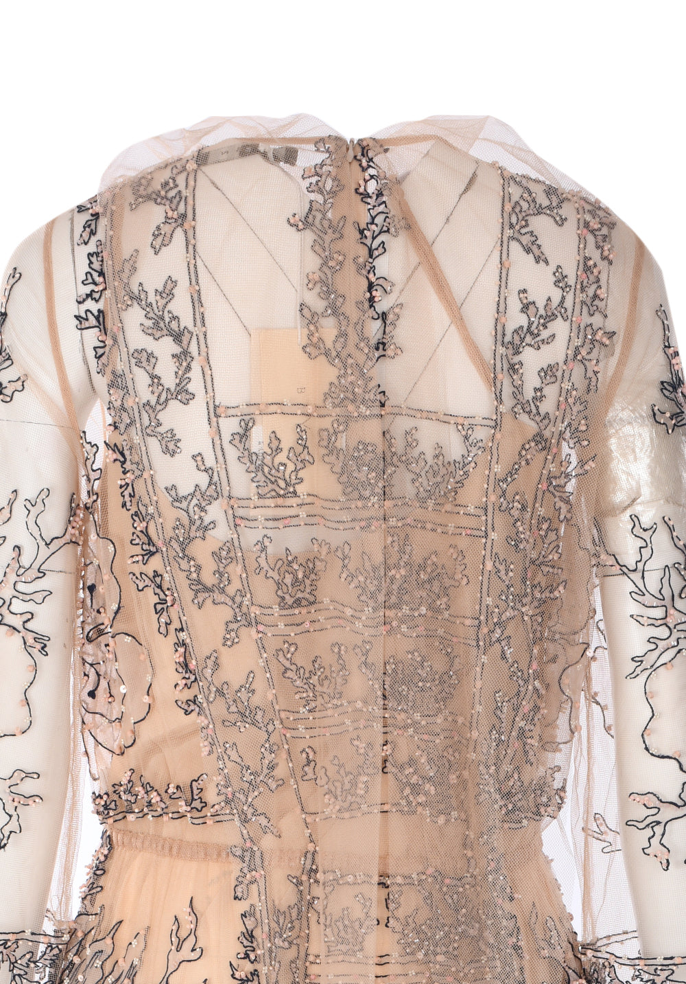 GRISHA EMBROIDERED AND BEADED TULLE LONG DRESS WITH PUSSY CAT BOW