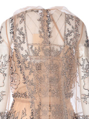 Grisha embroidered and beaded tulle long dress with pussy cat bow