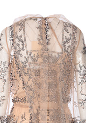 GRISHA EMBROIDERED AND BEADED TULLE LONG DRESS WITH PUSSY CAT BOW