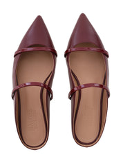 Maureen Flat Red Leather Mules with Patent Leather Straps