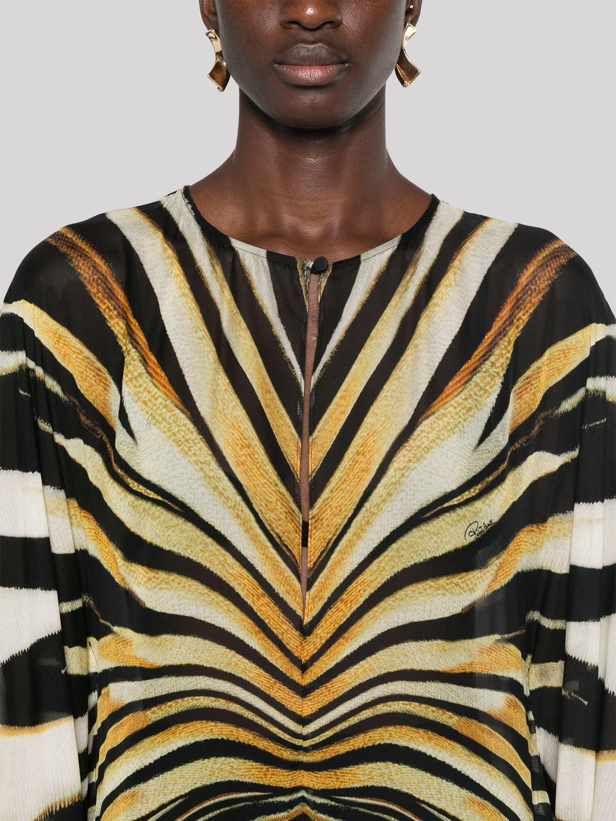 Ray Of Gold Print Chiffon Long Caftan