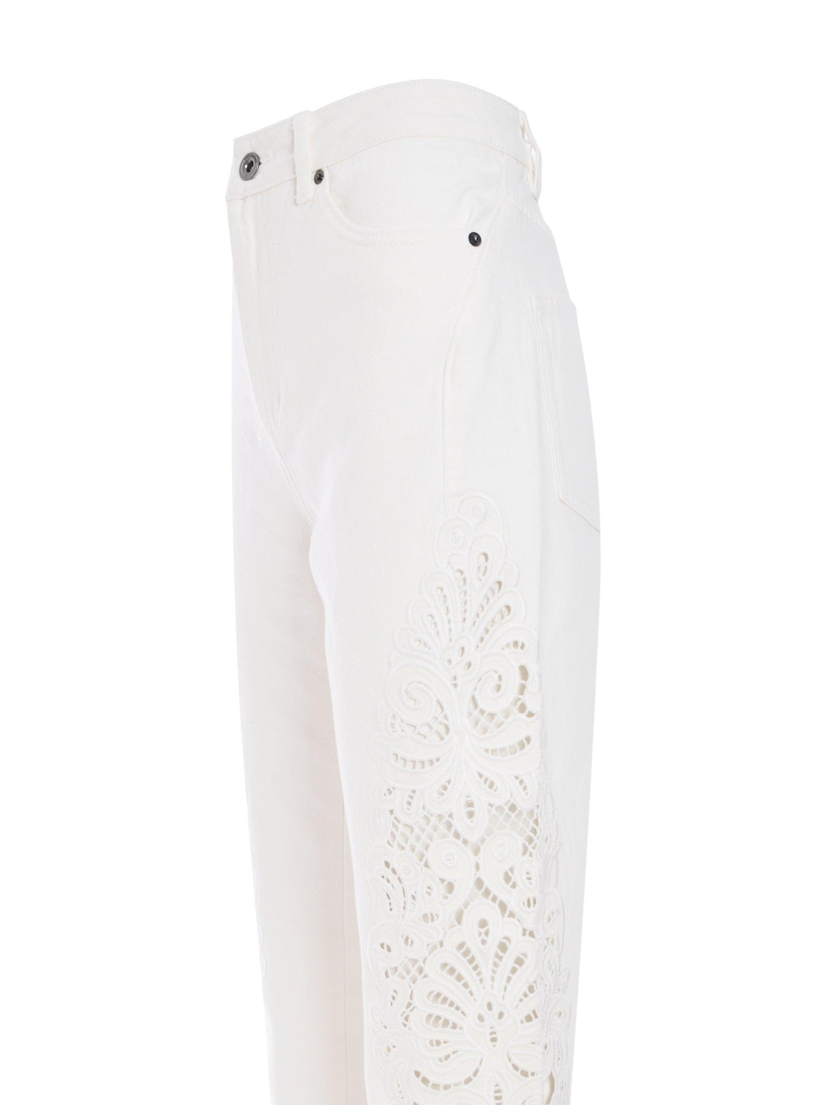 White cutwork denim jeans