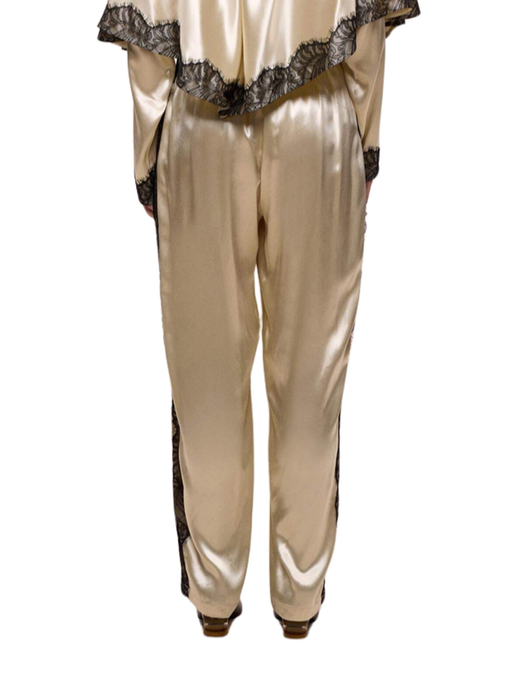 Lace-striped beige trousers