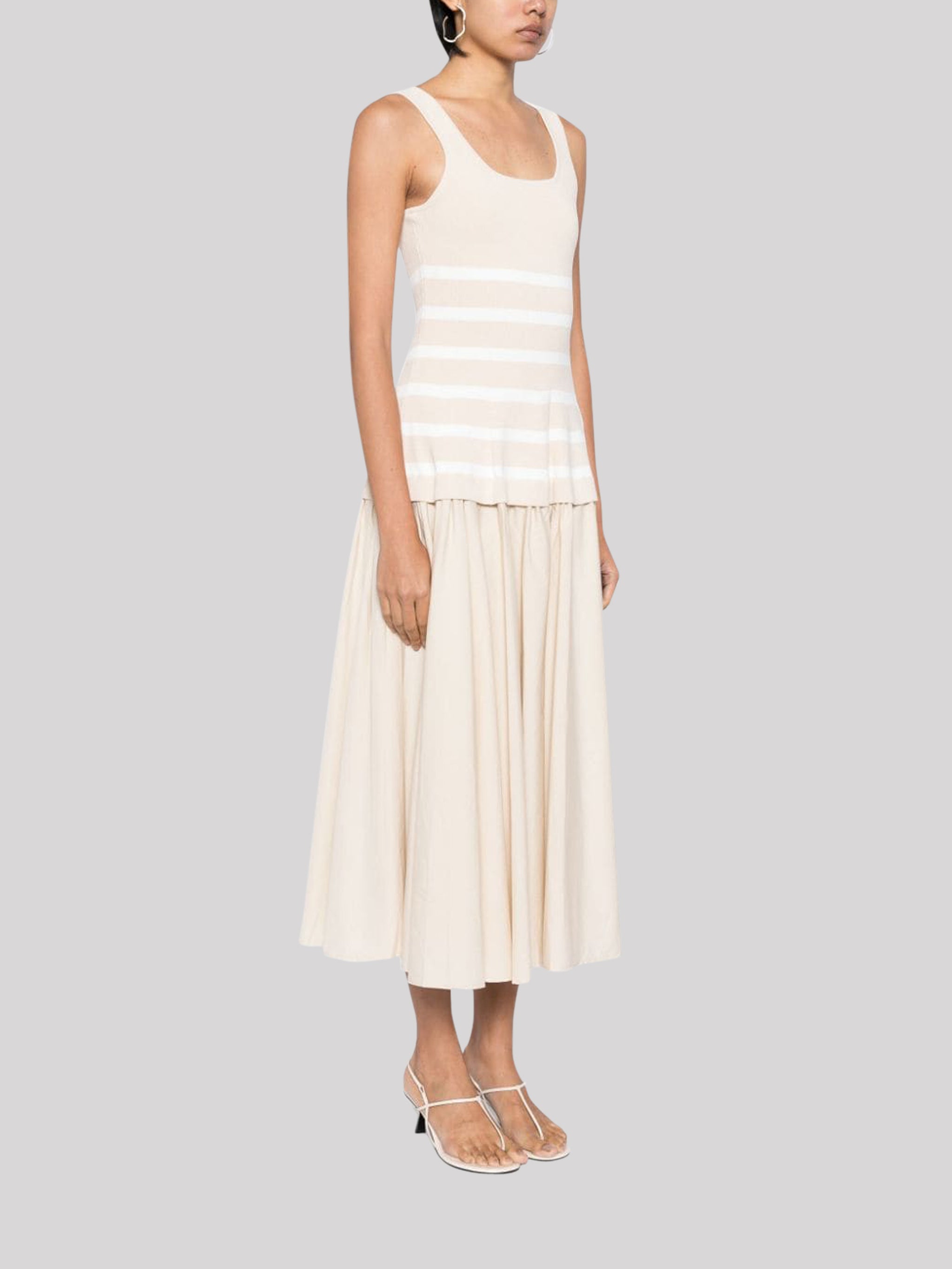 SILAS S/L KNIT BODICE MIDI DRESS