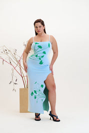 Iris flower print maxi tank dress