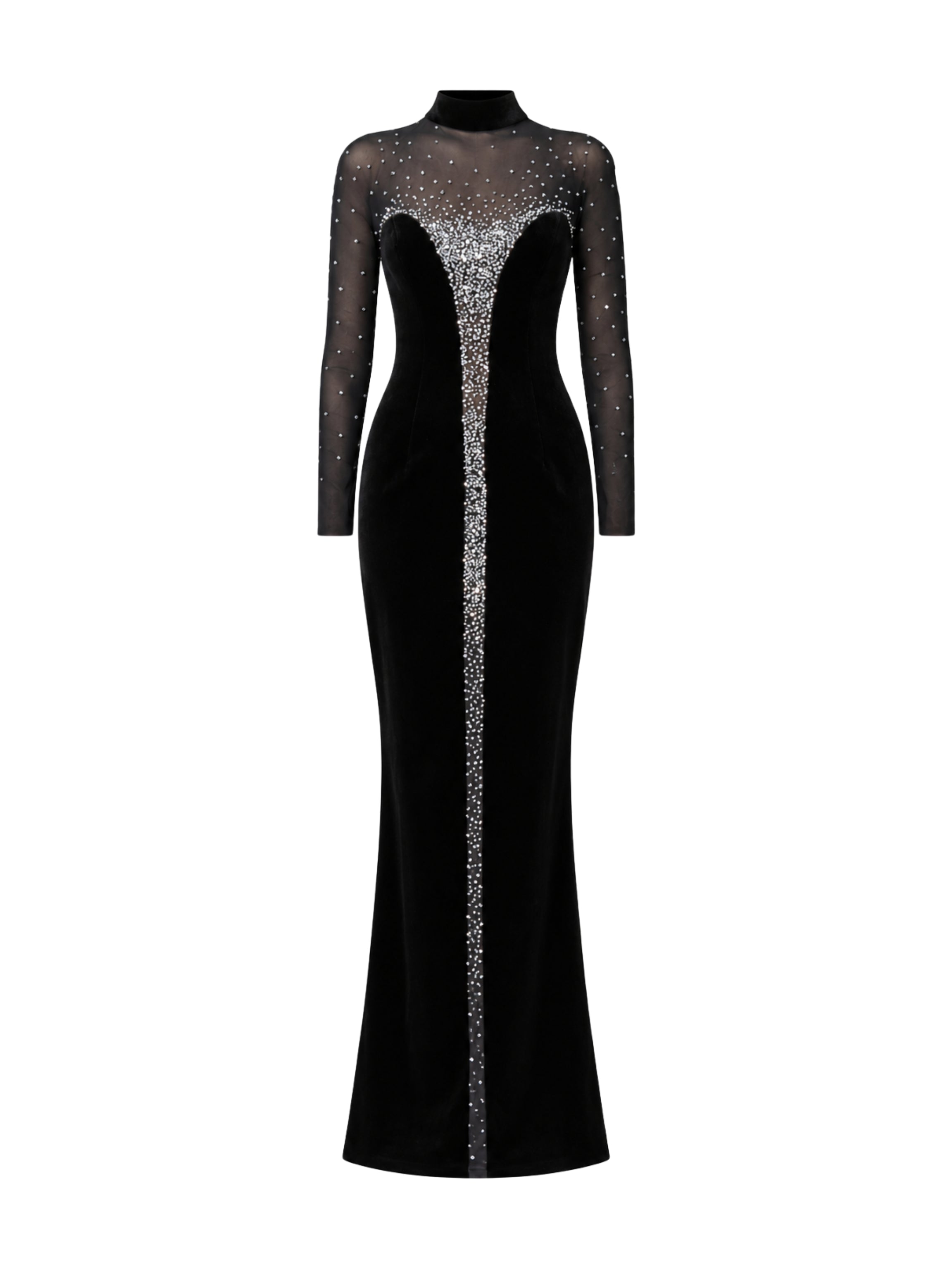 Fitted dress with central crystal embroidery.