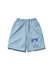 Aeca sign sweat shorts-washed blue