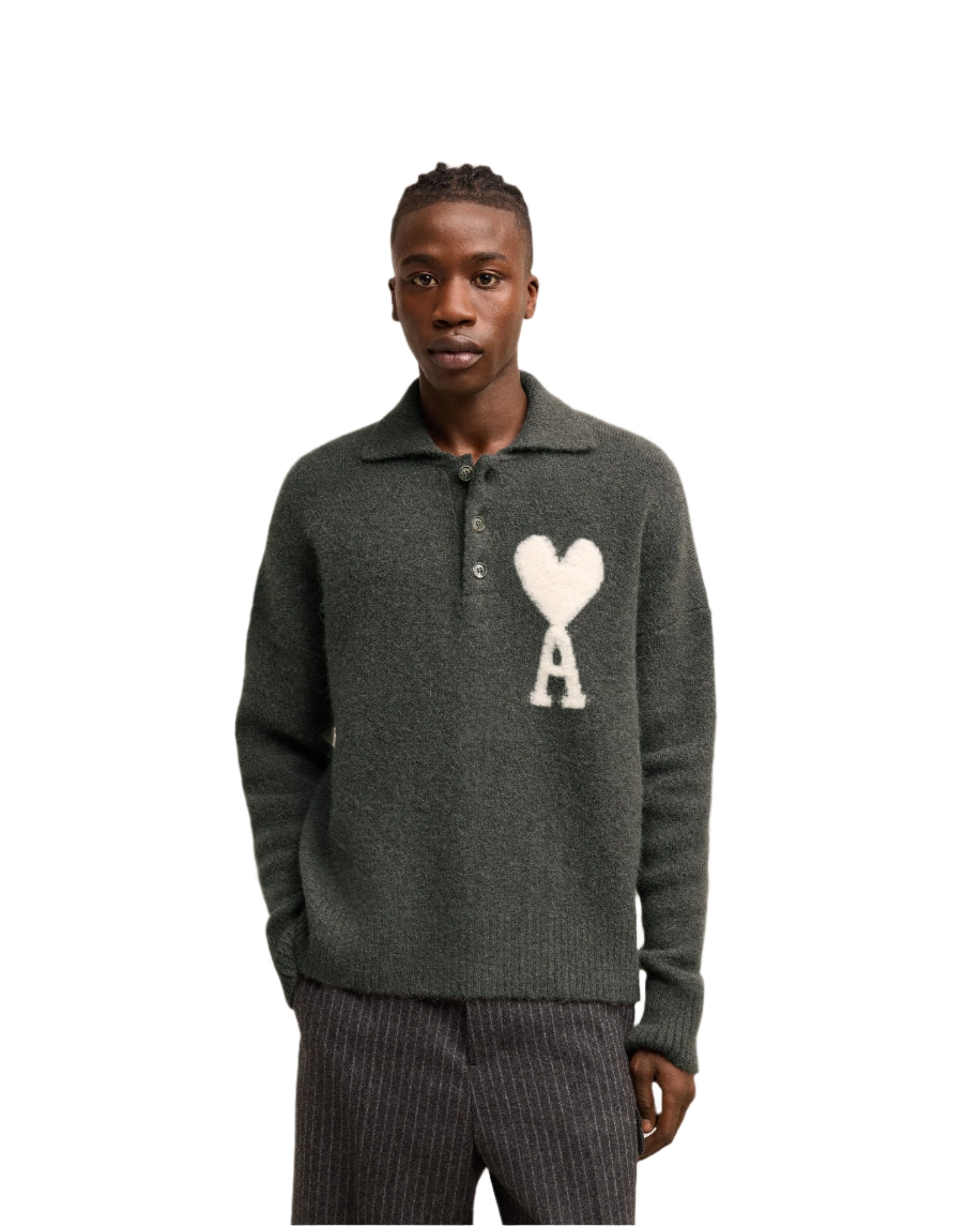 Off-White Ami de Coeur Polo Polo in hairy alpaca knit.