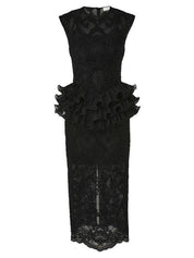 Crush lace frill midi dress