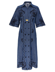 Aster embroidered denim midi