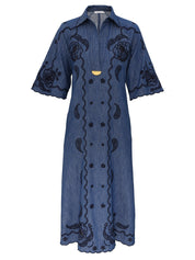 Aster embroidered denim midi