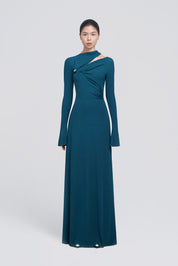 MAXI DRESS WITH SHOULDER CUT-OUTS AND METALLIC BUTTONS