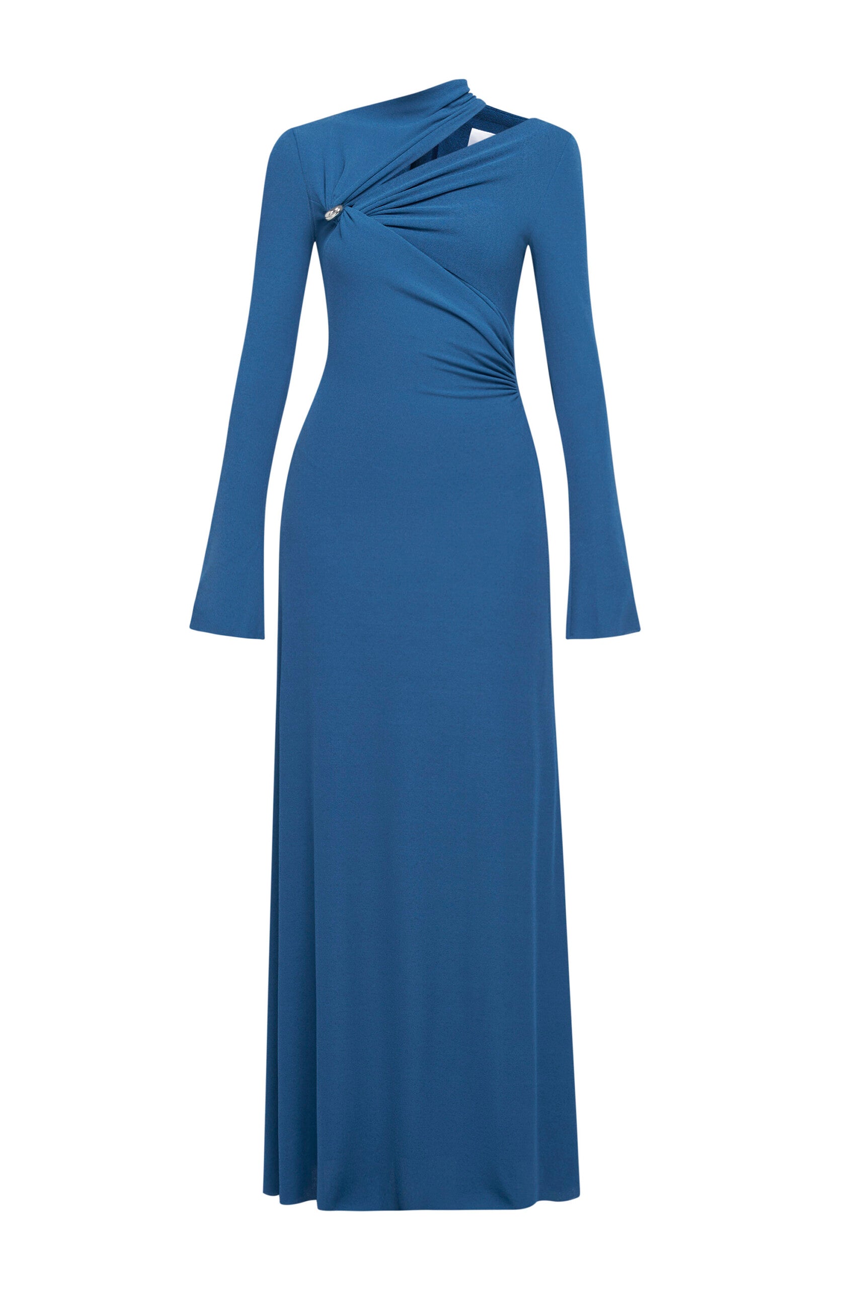 MAXI DRESS WITH SHOULDER CUT-OUTS AND METALLIC BUTTONS