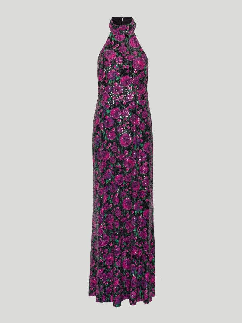 Sequins halterneck dress pink print