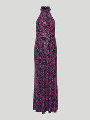 Sequins halterneck dress pink print