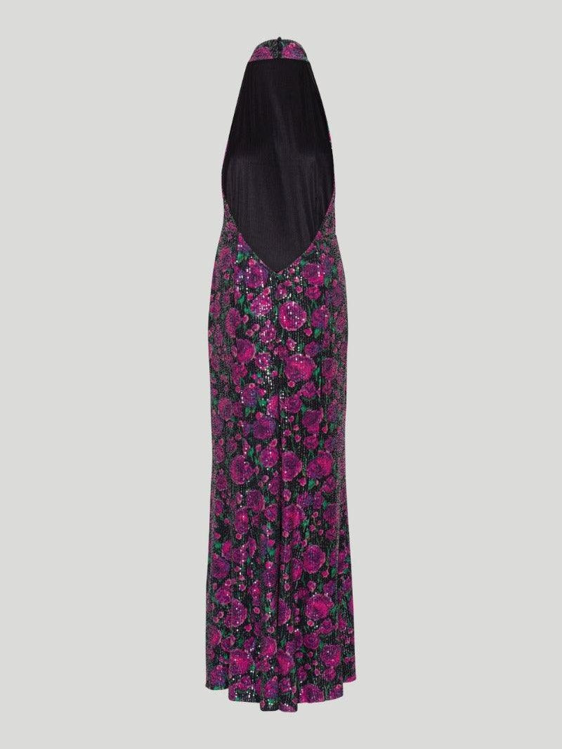 Sequins halterneck dress pink print