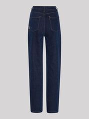 Stretchy straight pants dark blue denim