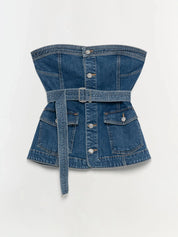Cyan belted bustier top