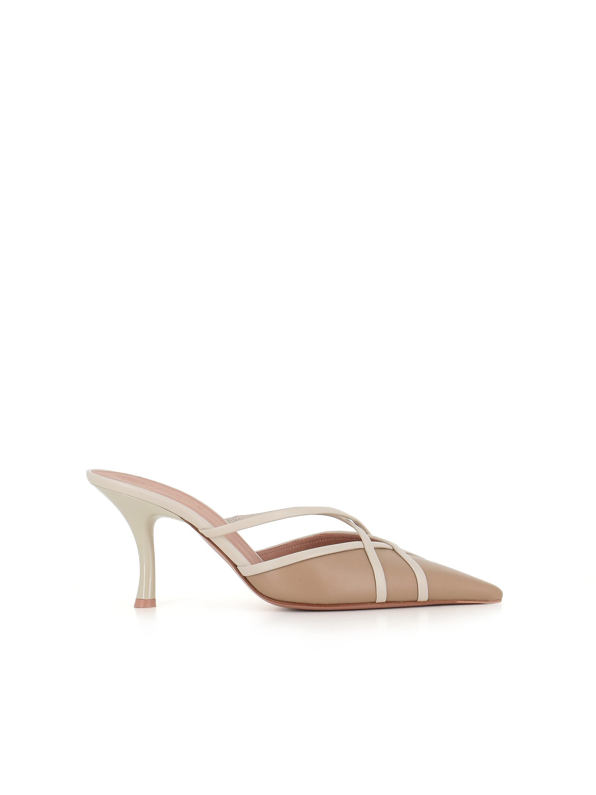 POINTED TOE MULE WITH CRISS CROSS STRAPS ON CURVED HEEL