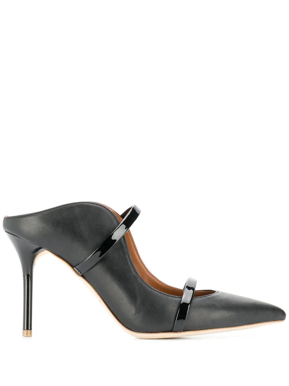 Maureen 85 Black Leather Heeled Mules