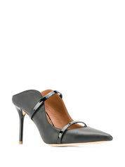 Maureen 85 Black Leather Heeled Mules