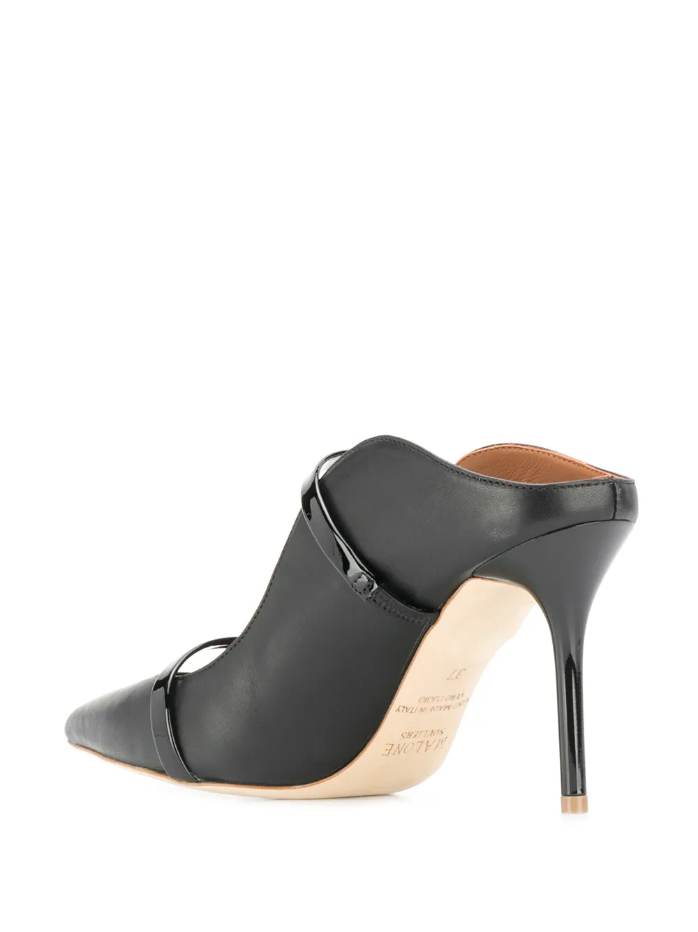 Maureen 85 Black Leather Heeled Mules