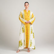 YELLOW MODAL PRINTED DRESS WITH SCARF