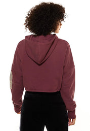 Burgundy Cropped Hoodie With Cenmar Patch