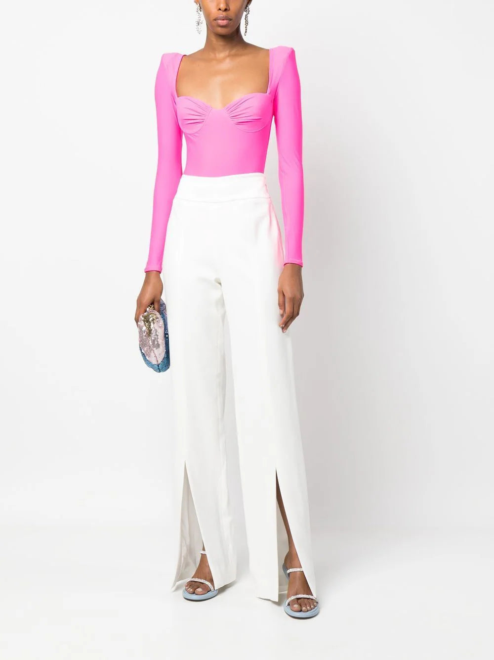 ARIAH CREPE SATIN COMBOFRONT SLIT PANT